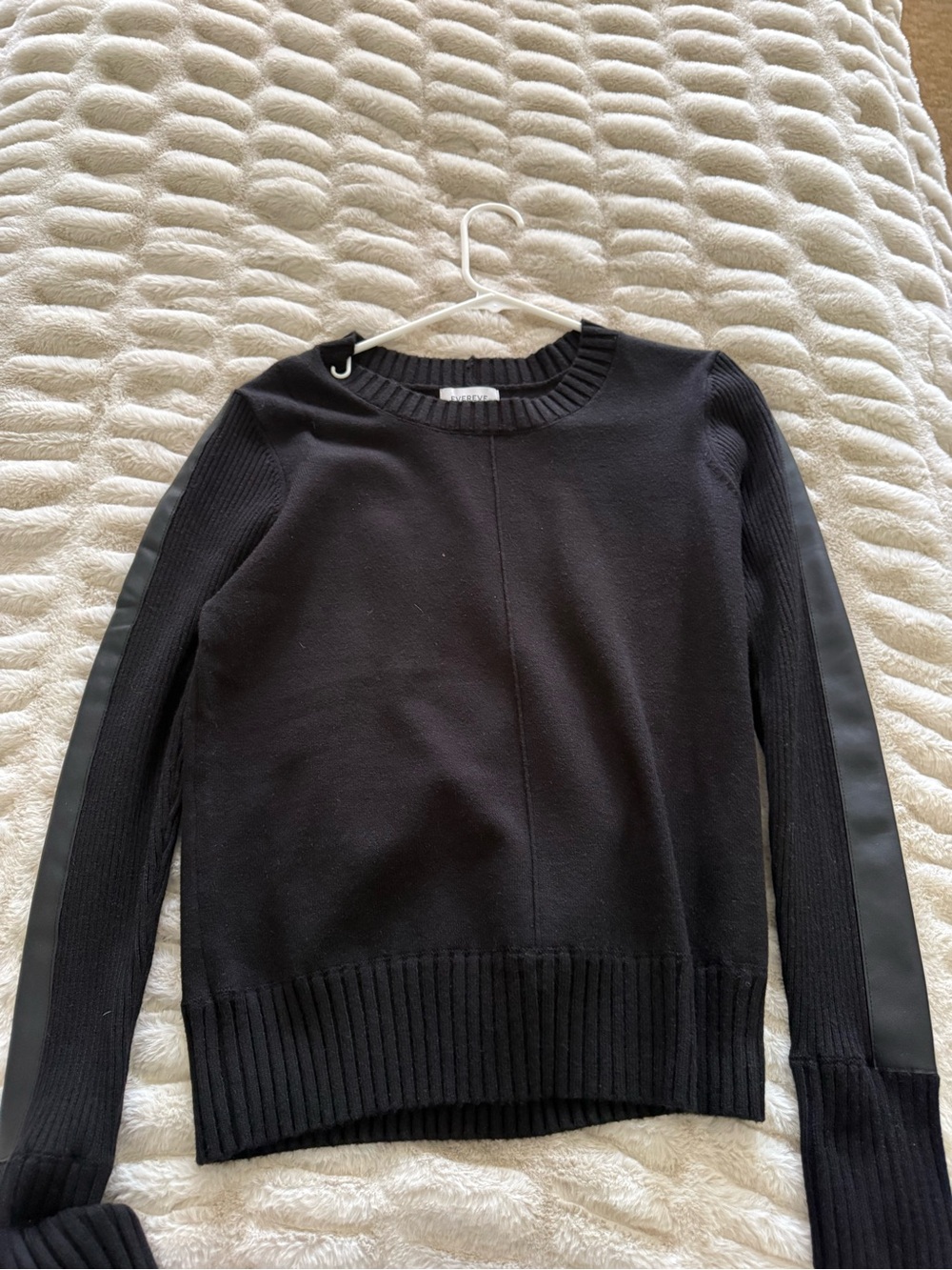 Evereve Black Crewneck Sweater with Sleeve Panels